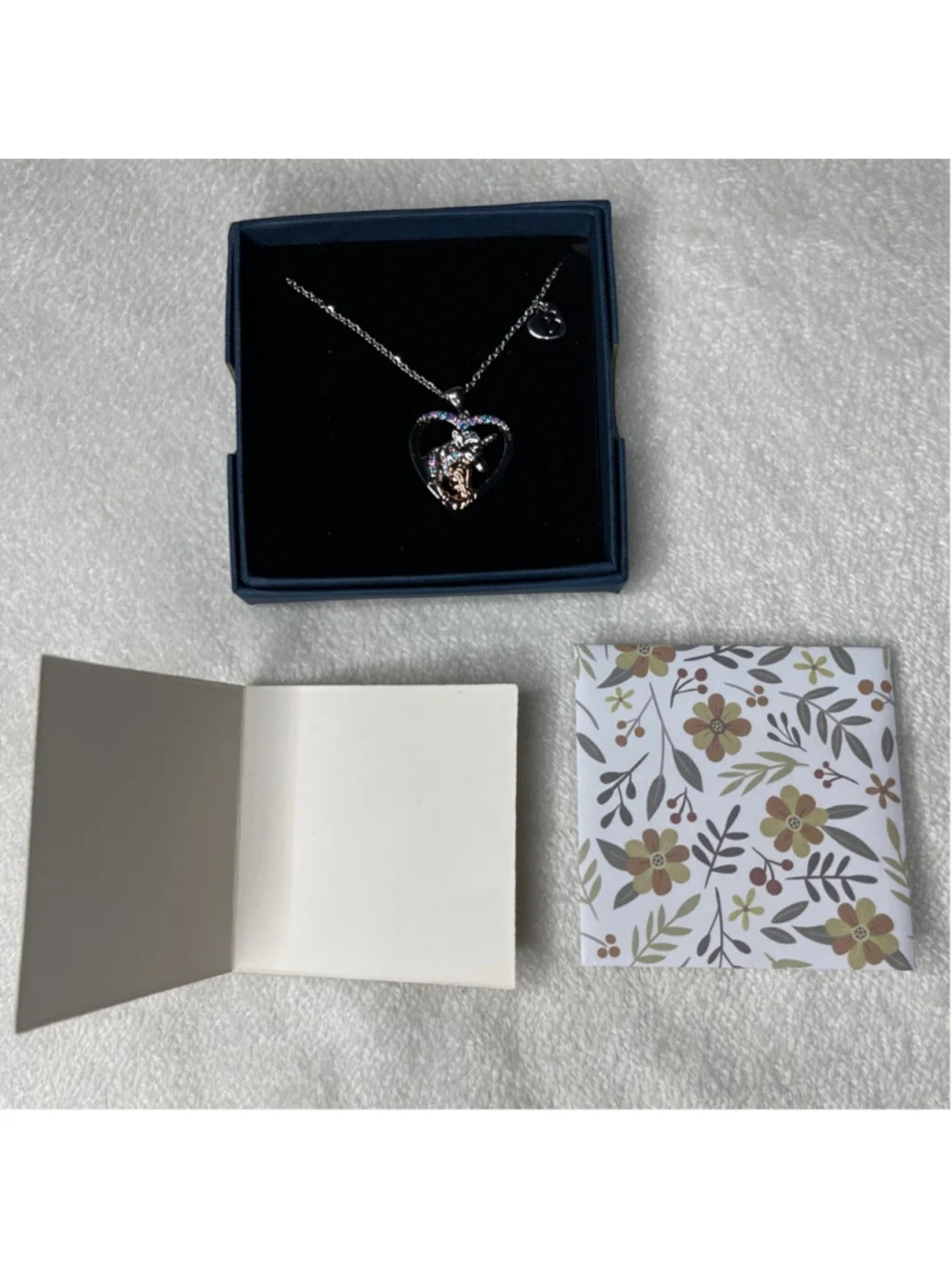 Silver Unicorn Heart Necklace 11” chain B initial